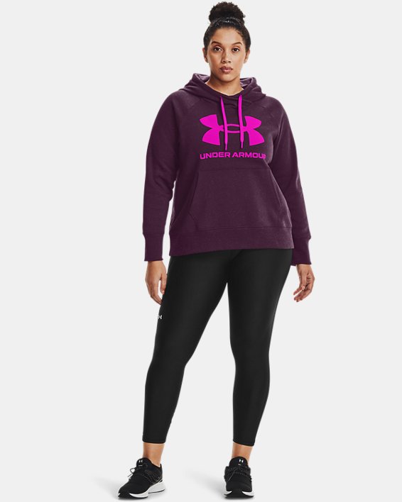 Sweat à capuche avec logo UA Rival Fleece pour femme, Purple, pdpMainDesktop image number 2